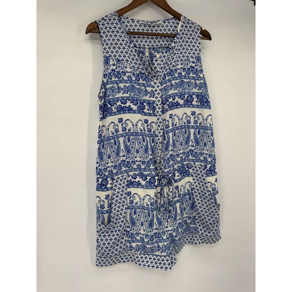 Collective Concepts blue white romper pockets Mediterranean beach resort tropics